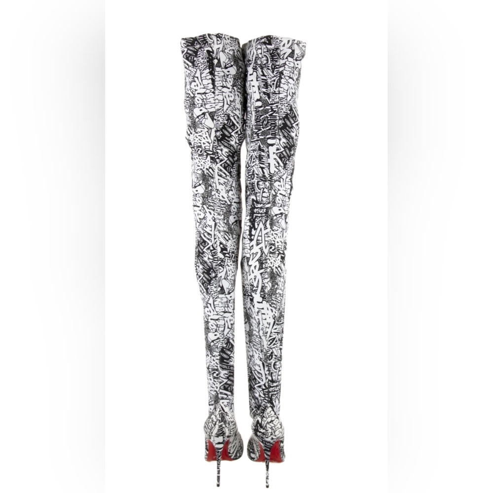 Christian Louboutin Black and White Over the Knee Boots